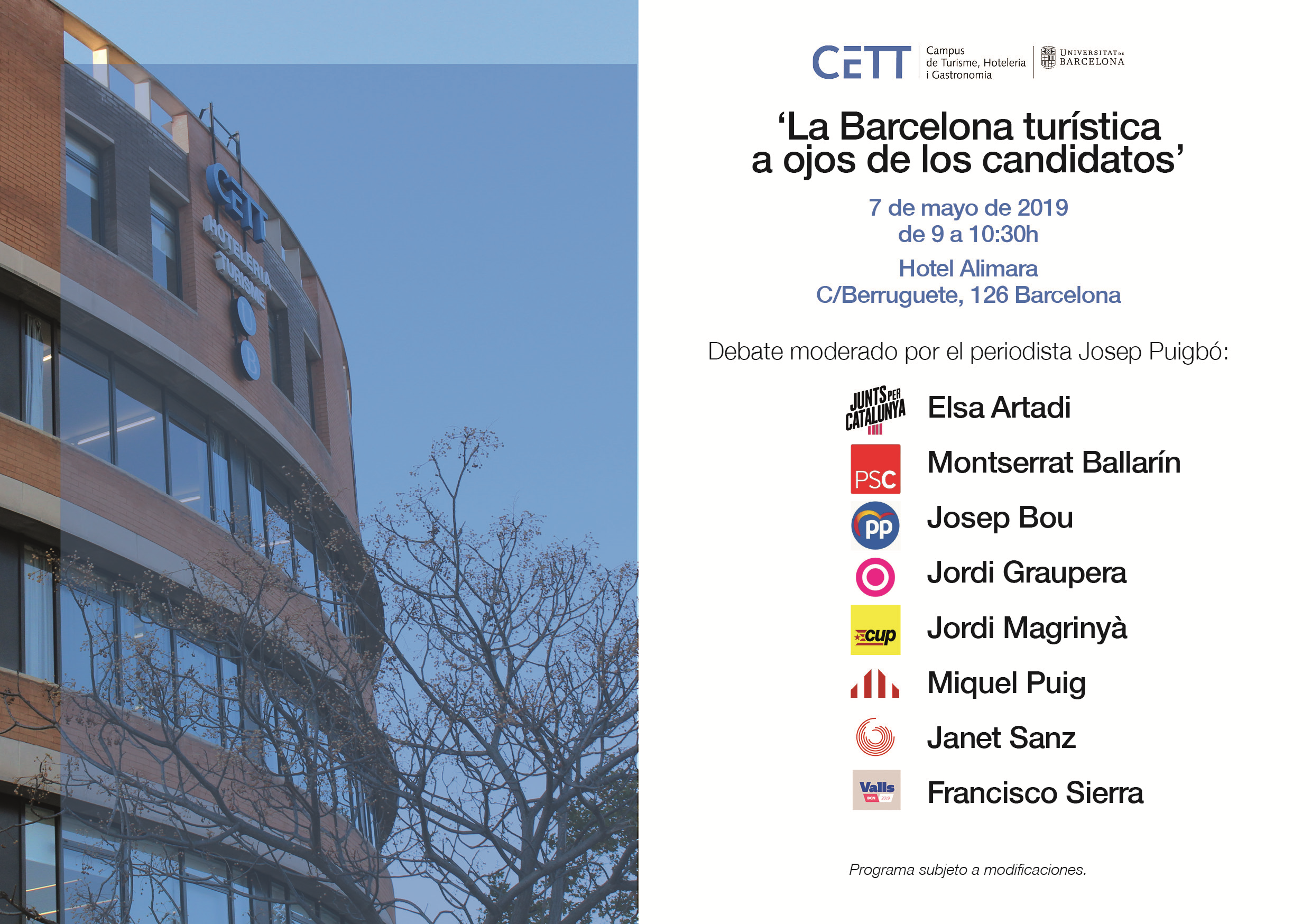Photography from: Apúntate ahora al Observatorio CETT 'La Barcelona turística a ojos de los candidatos' | CETT